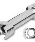 Durable 1/2 in drive impact socket with a 5 in extension for deep strut channels; 12-point design with chrome finish, front view.