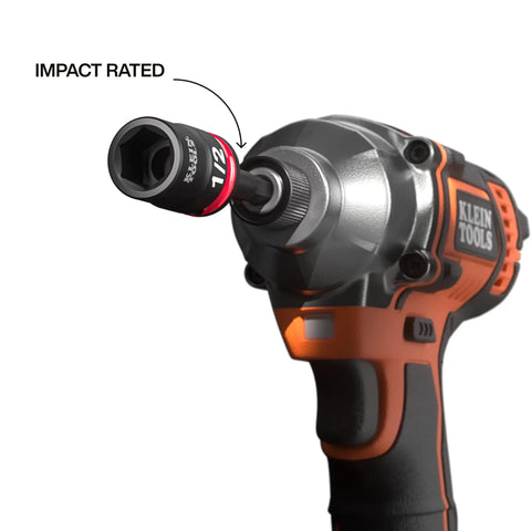 Impact wrench showing Grab And Go Impact Socket Set In SAE With Sleeve And Carabiner 10 Piece Drive Socket Kit in use