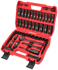 Three-Eighth Inch Drive Impact Socket Set Kit With Standard SAE And Metric Sizes, 95 Piece CR-V Steel Deep And Shallow Sockets