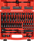 1/4" Drive Impact Socket Set 90 Piece, Metric Socket (4-15mm) and Standard SAE Size (5/32-9/16 inch) in red case