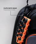 Grab And Go Impact Socket Set In SAE With Sleeve And Carabiner 10 Piece Drive Socket Kit clipped to a backpack for easy access.