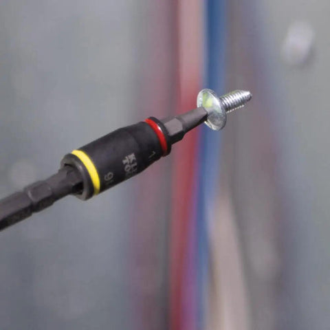 3-In-1 Flip Impact Socket Set for Quick Drive Size Swaps, No-Fuss 1/4 and 5/16 Hex Nut Drivers in use, Klein Tools