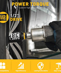 Using One Half Inch Drive Deep Impact Socket Set on car wheel with pneumatic wrench, 11-Piece Metric Wheel Axle Nut Wrench, Jumbo 27mm to 38mm Sockets.