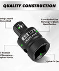 Close-up of 3/8 impact swivel socket from 7-Piece Impact Swivel Socket Adapter Set, showing quality features like spring-loaded detent ball.