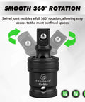 7-Piece Impact Swivel Socket Adapter Set, 1/4" 3/8" 1/2" Drive Universal Joint Socket Set CR-MO Steel with rotation diagram