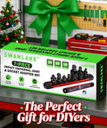 7-Piece Impact Swivel Socket Adapter Set with Magnetic Aluminum Sockets Rail on workbench