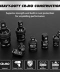 7-Piece Impact Swivel Socket Adapter Set, 1/4" 3/8" 1/2" Drive Universal Joint Socket Set CR-MO Steel on display