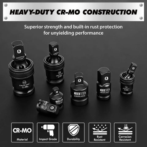 7-Piece Impact Swivel Socket Adapter Set, 1/4" 3/8" 1/2" Drive Universal Joint Socket Set CR-MO Steel on display