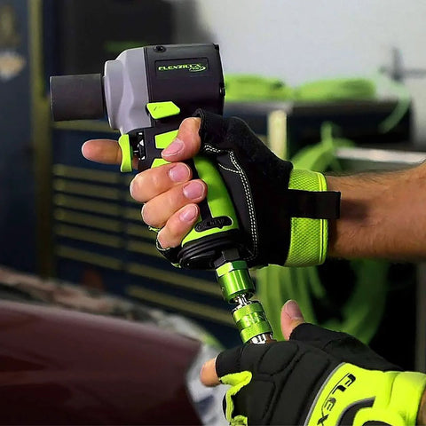 Man using Pro High Flow Coupler And Plug Kits Set Three Piece One Quarter Inch NPT Push To Connect System Ideal For Spray Guns And Impact Tools Maximum Efficiency Twice The Flow For Superior Tool Performance And Durability
