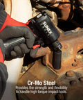 Mechanic using 3/8 Inch Drive Impact Universal Joint Cr Mo Steel Flexible Adapter with a wrench on rusted machinery.