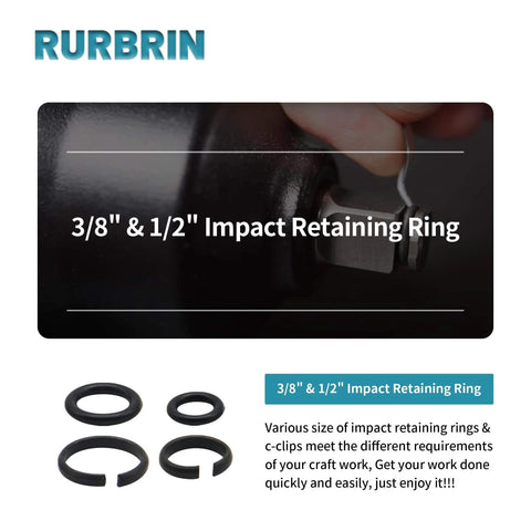 Must Have Impact Wrench Retaining Rings Kit For One Half Inch And Three Eighth Inch Square Drives With O Ring, DIY Friendly Replacement Spares For Electric And Pneumatic Wrenches, 10 Pack, shown with rings and O-rings.