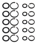 Must Have Impact Wrench Retaining Rings Kit For One Half Inch And Three Eighth Inch Square Drives With O Ring, DIY Friendly Replacement Spares For Electric And Pneumatic Wrenches, 10 Pack displayed showing multiple black O-rings and retaining rings arranged in rows.