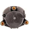 Top view of black plastic IMPELLER HSG AY for pumps showing multiple inlet and outlet ports, designed for corrosion resistance.