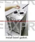 Installation guide for bearing sleeve replacement in Crathco dispensers, showing mixing impeller and bowl gasket steps.