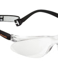 Impulse Racquetball And Squash Goggles With Anti Fog Lenses And Adjustable Strap, side view showing clear polycarbonate lenses and black strap