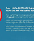 Diagram showing incorrect use of an end cap pressure gauge with text explaining its drawbacks in measuring dynamic pressure.