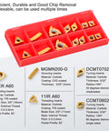 Lathe Turning Tool Kit With Seven Piece One Half Inch Indexable Lathe Tool Holders And Fourteen Carbide Inserts in red case