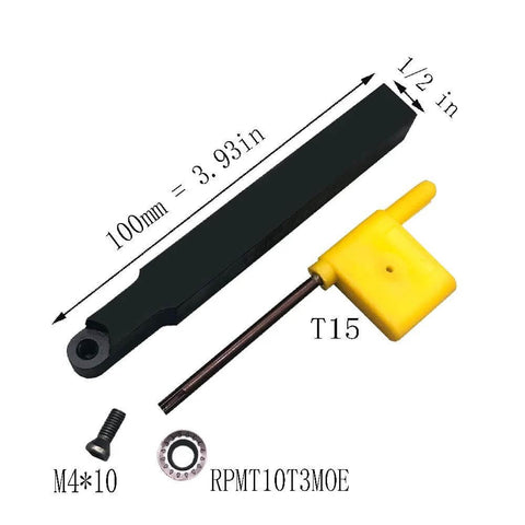 10-Piece RPMT10T3 R5 Indexable Carbide Milling Inserts Set With Half Inch SRDPN1212H10 Tool Holder For Metal Lathe Cutting Tools