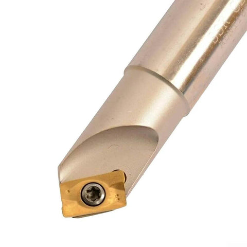 Pro Grade C20 20 120L Indexable Chamfer End Mill Cutter Set With 10 APKT1604 Carbide Inserts for Cast Iron, visible tool shank
