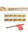 Pro Grade C20 20 120L Indexable Chamfer End Mill Cutter Set with 10 APKT1604 carbide inserts, 20 mm shank, 120 mm length, 45° chamfer