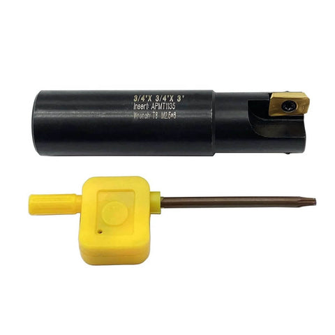 Indexable End Mill Holder With Gold Coated APMT1135PDER Carbide Inserts, 90 Degree Square Shoulder Milling Arbor, 3/4 Inch Shank