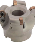 Two And A Half Inch Round Insert Indexable Face Mill With One Inch Arbor Hole And Three Eighth Inch Keyway, Four Flute