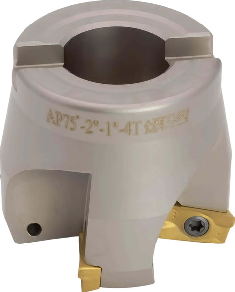 2 Inch 75 Degree Indexable Face Mill Shell Cutter With 1 Inch Arbor Hole Three Eighths Inch Keyway in metallic finish