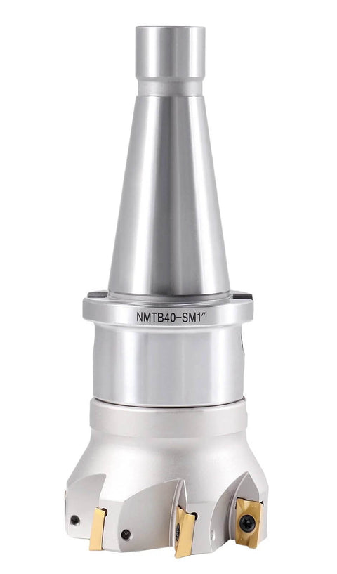 Front view of 3 Inch Indexable Face Mill Cutter With 1 Inch Arbor Hole NMTB40 Precision Milling Tool with 7 APKT1604 TiN Coated Inserts