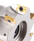 Close-up of 3 Inch Indexable Face Mill Cutter With 1 Inch Arbor Hole NMTB40 Precision Milling Tool Includes 7 APKT1604 TiN Coated Inserts