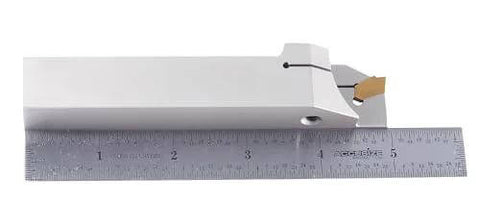 Heavy Duty Built To Last Indexable Grooving Cutoff Holder For Three Quarter Inch By Three Quarter Inch Grooving With Nickel Plated Body And Tin Coated Carbide Inserts GTN3 Accusize Industrial Tools next to a ruler