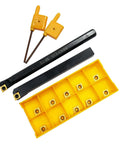 Indexable Lathe Tool Holder Set For Turning Milling And Boring, 14 Piece Set With 3/8 Inch Shank 10mm, Includes 12 Carbide Inserts