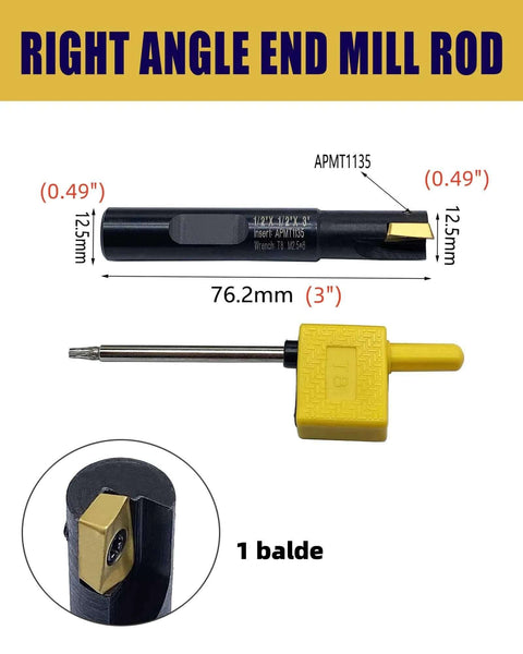 Indexable Milling Inserts APMT1135 With 90 Degree Square Shoulder For Steel Cutting Semi Finishing Includes One Half Inch Shank Tool Holder GBJ APMT1135 Set Built For Easy Setup And Long Wear, showing dimensions and components