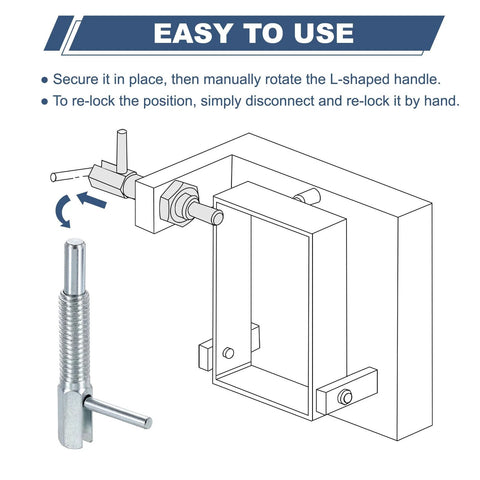 Diagram showing Two Pack Retractable Indexing Plunger Pin M12x1.75 Heavy Duty Carbon Steel Spring Loaded Locking Pin With L Handle in use on equipment.