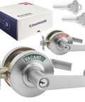 Keyed Entry Commercial Door Handle With Indicator And Locking Occupied Door Lever For Restaurants Stores Warehouses, packaging and keys shown.