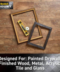 Indoor Double Sided Mounting Tape Mega Roll 3/4 Inch By 350 Inches Heavy Duty Adhesive for Painted Drywall with picture frames on wood floor.