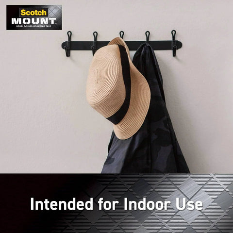 Indoor Double Sided Mounting Tape Mega Roll 3/4 Inch By 350 Inches Heavy Duty Adhesive For Painted Drywall Delivers Permanent Bond On Contact Holds Up To 15 Pounds With No Mess Or Tools used to hang hat and coat indoors.