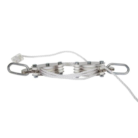 Heavy Duty Indoor Outdoor Pulley Hoist With Chromed Pulleys Polypropylene Rope 440 Lb Capacity 65 Ft side view