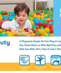 Child playing with colorful play balls from Play Balls 100ct | for Indoor Play, Ball Pit, Bouncers, showcasing fun and learning benefits.