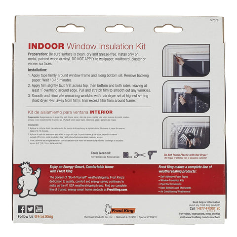 Indoor Window Shrink Kit For 42 To 62 Inch Windows Clear 9 Pack Insulation Film packaging instructions.