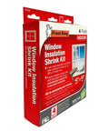Indoor Window Insulation Kit 4 Pack Shrink Film for Windows packaging showing product details and included items