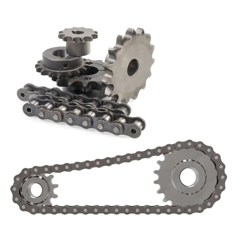 No 40 Chain Roller Sprocket B Type For Single Strand Chains One Quarter Inch Bore 18 Teeth Carbon Steel With Keyway and Set Screws
