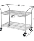Heavy Duty 2 Tier Rolling Cart With Wheels And Handles For Commercial Use 600 Lb Capacity Built To Last Industrial Steel Utility Cart Kitchen Carts On Wheels NSF Certified 23.6 In D X 47.2 In W X 39.4 In H with dimensions