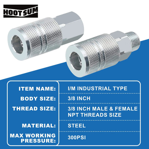 High Flow Three Eighths Inch Air Fittings Kit With Quick Connects Beefy Industrial Couplers And Plugs FNPT And MNPT Threads