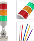 Industrial 3 Layer LED Signal Tower With Rotatable Base And Buzzer Alarm Msiud, 12 To 24V DC shown with colorful electrical wires.