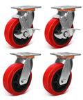 Industrial Grade 6x2 Polyurethane Casters, Set Of 4, 5000 Lb Capacity, Polypropylene Wheel, Heavy Duty Casters For Industrial Equipment, Logistics And Aviation Applications, 2 Brakes And 2 Swivel