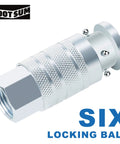 Half Inch IM Industrial Air Hose Fittings Kit with coupler showcasing locking ball mechanism