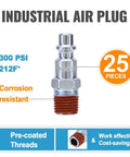 25 Pack 1/4 Inch NPT Air Hose Fittings Kit With 1/4 Inch Male Quick Connect Plugs For Compressor And Auto Shop