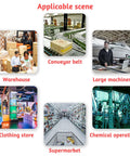 Collage depicting applicable scenes for 5/8 inch nylon casters: warehouse, conveyor belt, large machinery, clothing store, supermarket, chemical operation.