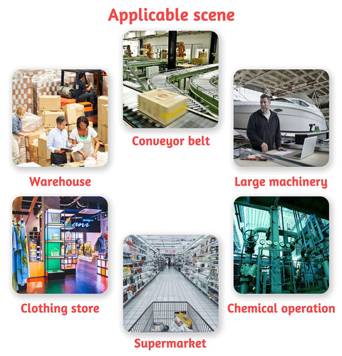 Collage depicting applicable scenes for 5/8 inch nylon casters: warehouse, conveyor belt, large machinery, clothing store, supermarket, chemical operation.