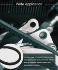 Image of a belt system highlighting wide application in motors, pumps, and conveyors for various industrial uses.